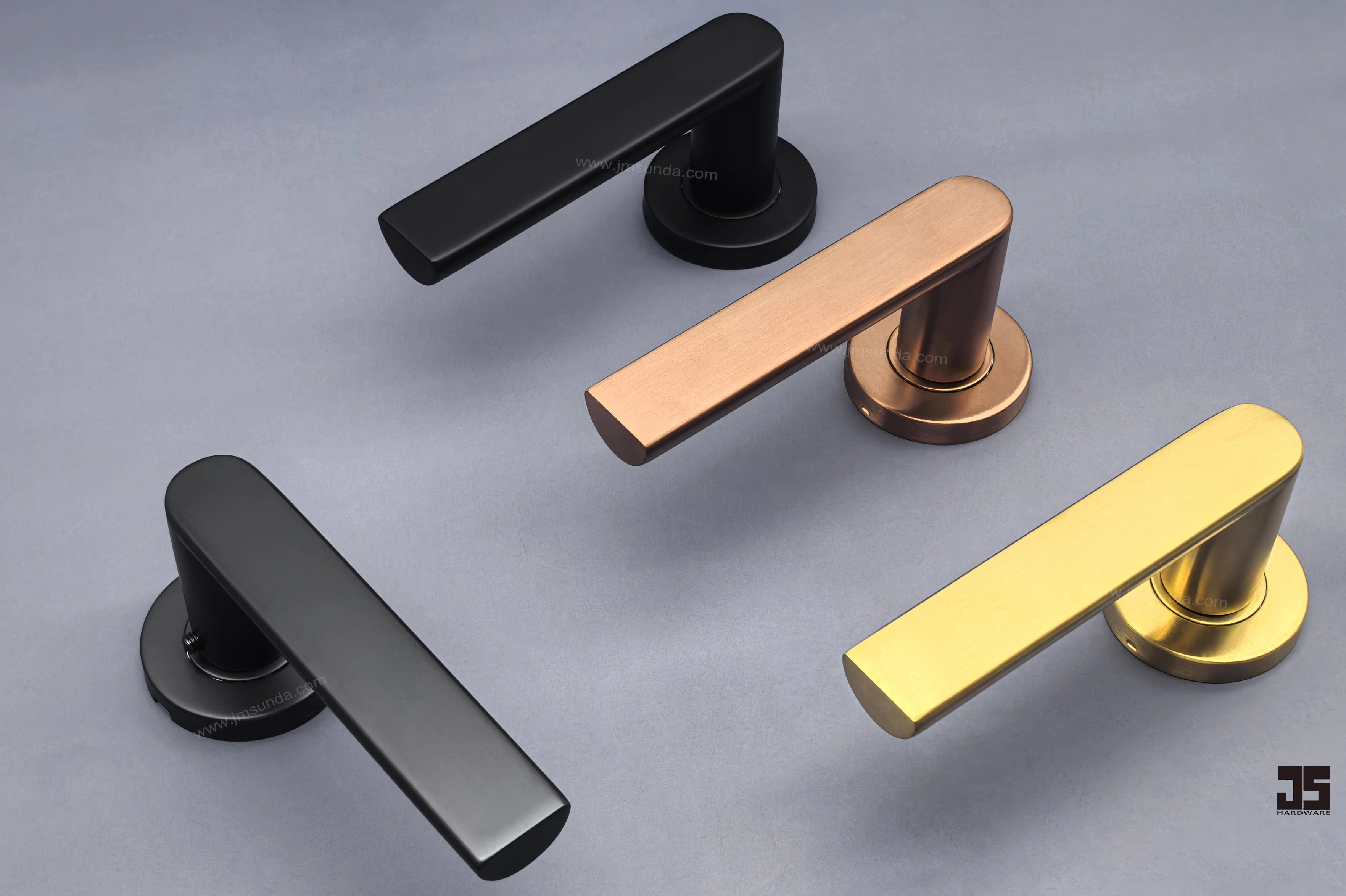 D-shaped stainless steel lever handles in PVD gray, black, rose gold and gold finishes._3528_2349