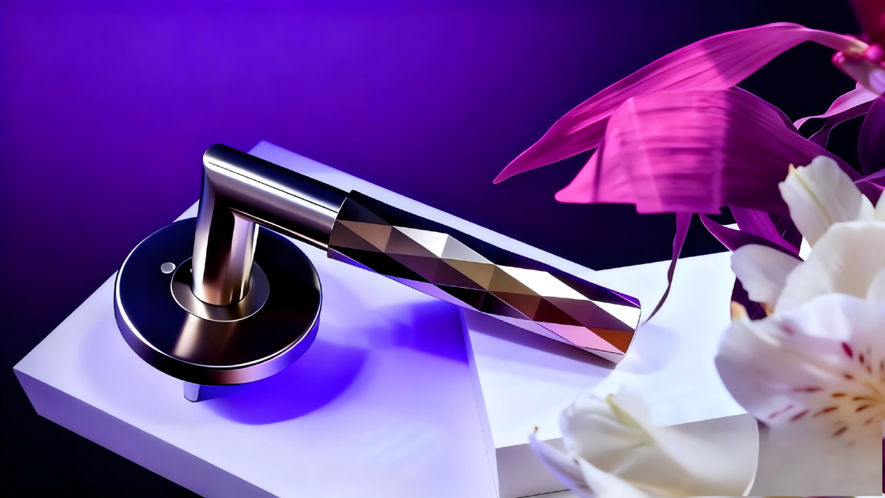 Diamond-Cut Door Handle in polished chrome finish made of SUS304 Door Hardware