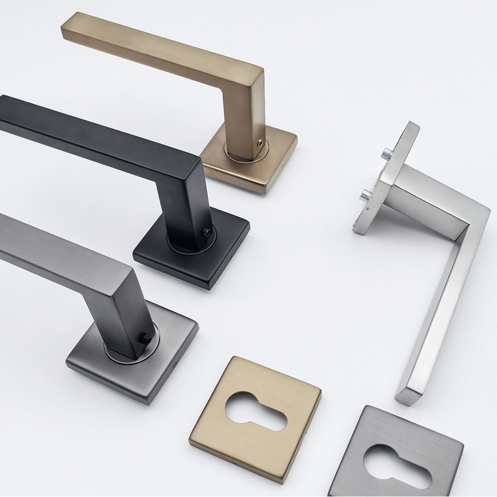 Matte Black Square Lever Rosette Modern Interior Black Finish Stainless Steel Door Handle