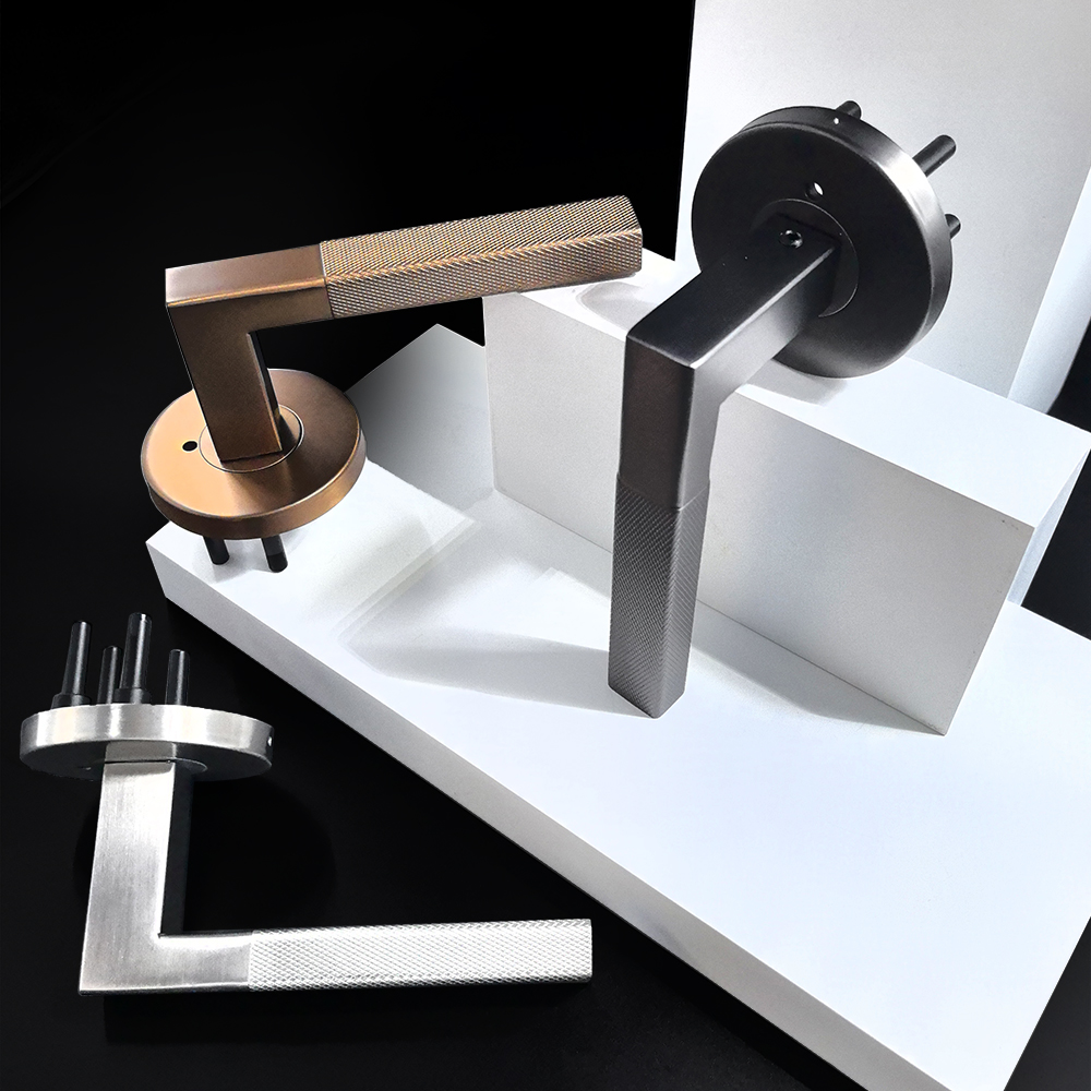 Square Tube Gold Knurled Stainless Steel Door Handle for Bedroom