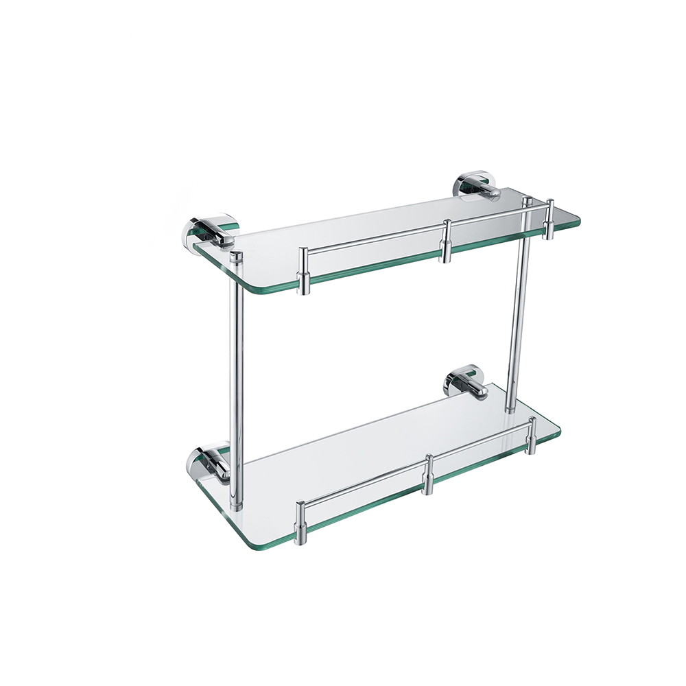 Bathroom Brass Chrome Double Glass Shelf