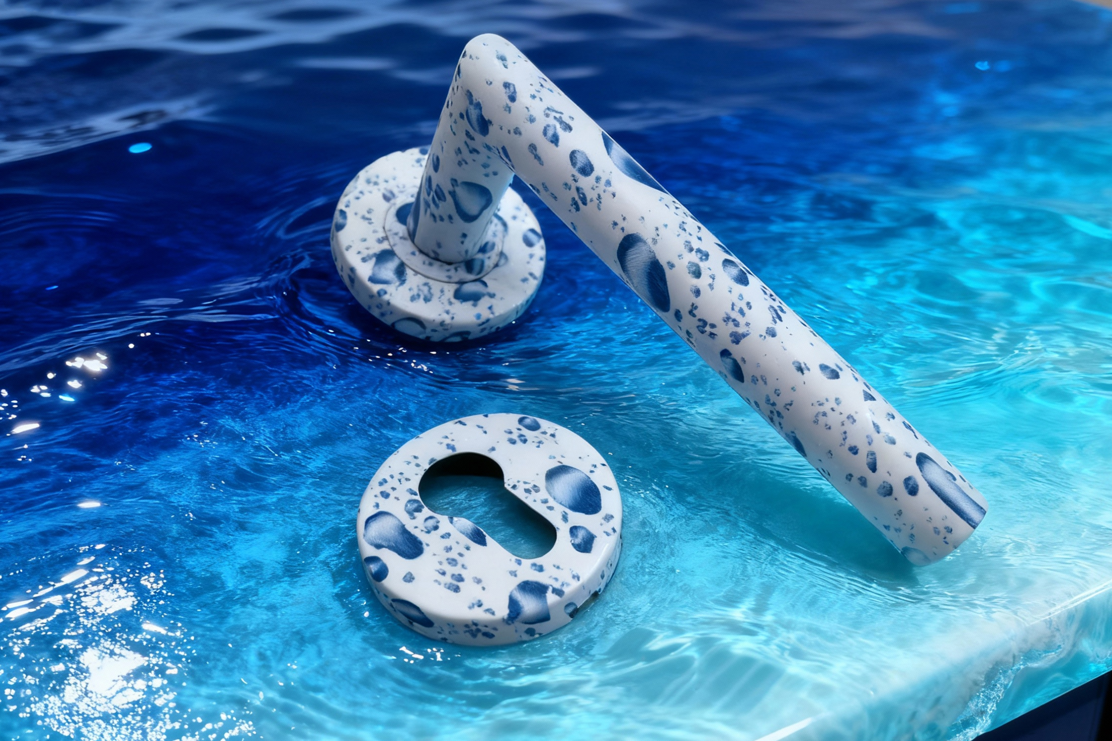 Blue Speckled Terrazzo Door Lever Handle – Modern Designer Interior Hardware