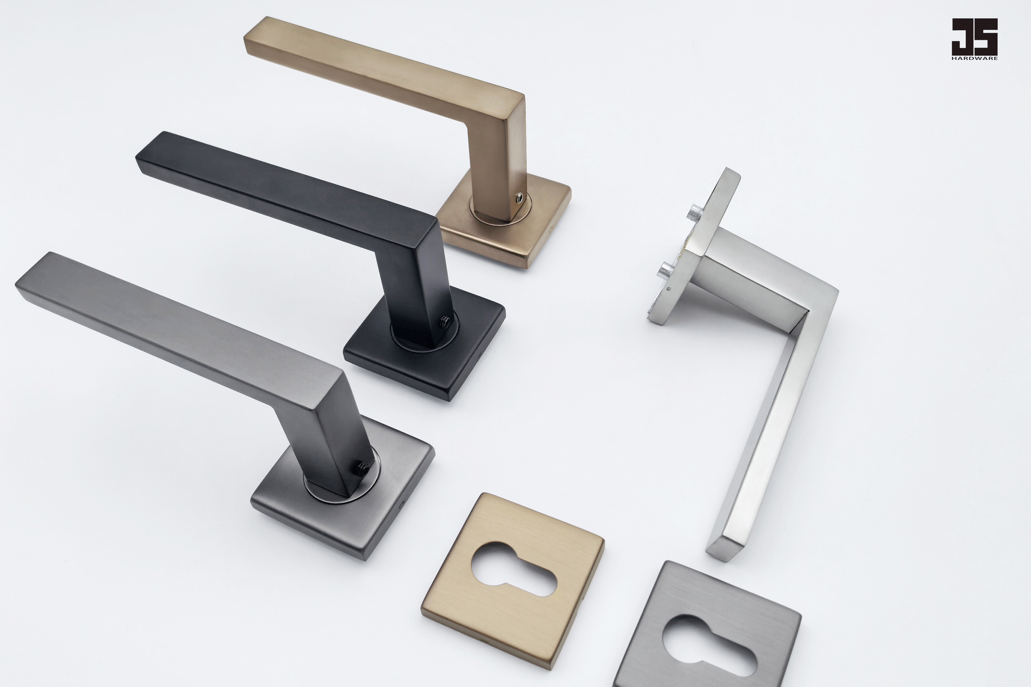 Matte Black Square Lever Door Handle with Square Rosette – Minimalist Modern Hardware 