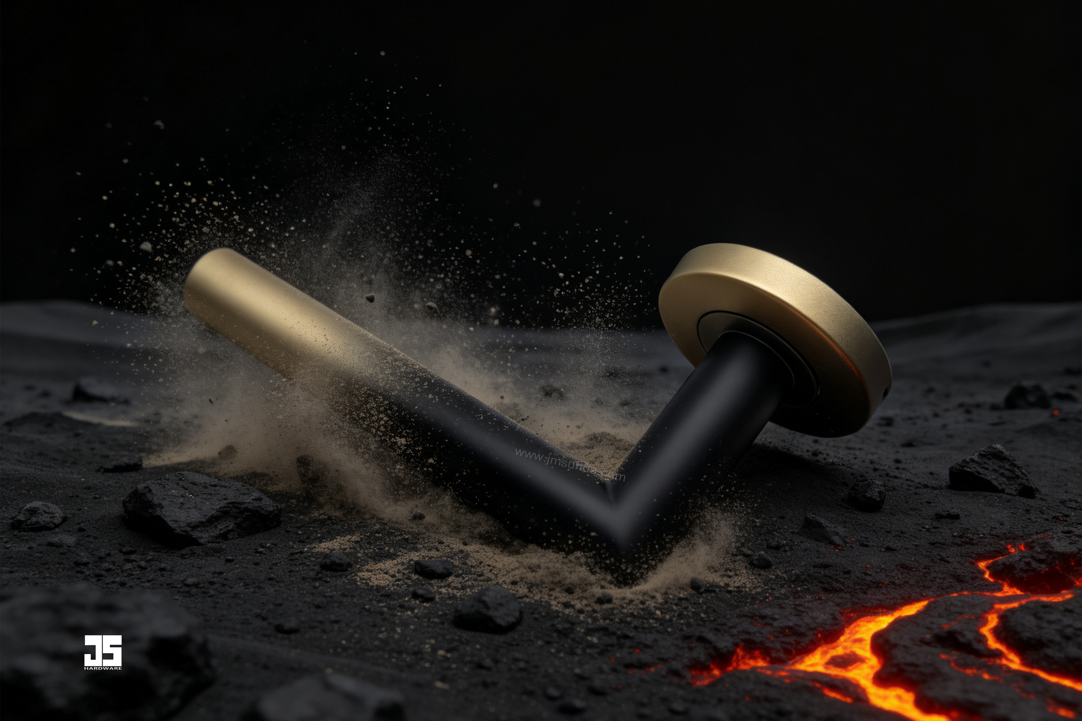 New Powder Coating Finish Door Handle – Two-Tone Matte Black Lever with Metallic Gold Rosette.jpg